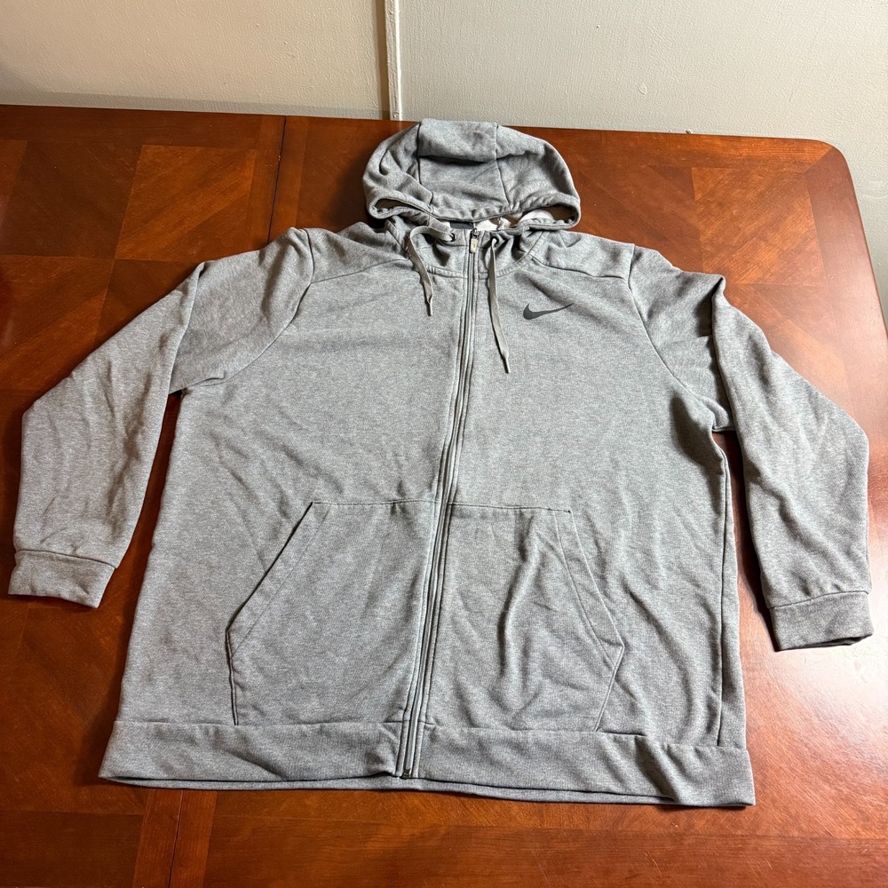 Nike Dri-Fit‎ Full Zip Hoodie XXL Standard Fit Gray Swoosh Sweatshirt